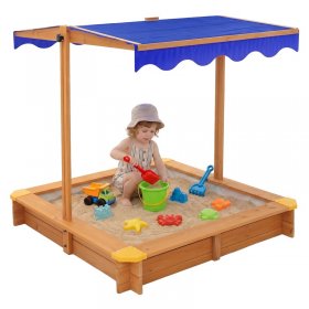 Sandkasten mit Dach 118x118 cm, aus Massivholz, Sandbox mit Abdeckung, Bodenvlies & Kantenschutz, UV 50 Sonnenschutz ML-Design