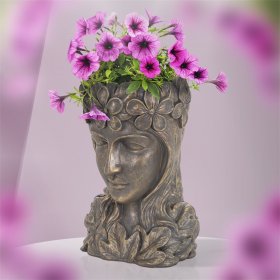 Pflanztopf Frauenkopf 21x16x32 cm Bronze aus Polyresin