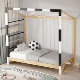 Kinderbett Fußballtor 80x160 cm Holzbett mit Lattenrost Kletterleiter & Tornetz Handballtor aus Kiefernholz ML-Design Kinderbett Fußballtor 80x160 cm Holzbett mit Lattenrost Kletterleiter & Tornetz Handballtor aus Kiefernholz ML-Design