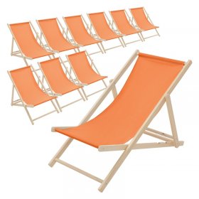 10er Set Liegestuhl klappbar Orange Holz verstellbare Rückenlehne bis 120 kg Sonnenliege Gartenliege Strandliege