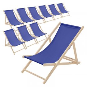 10er Set Liegestuhl klappbar Dunkelblau Holz verstellbare Rückenlehne bis 120 kg Sonnenliege Gartenliege Strandliege