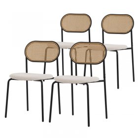 Esszimmerstuhl 4er Set Beige bis 120 kg Rattan Rückenlehne ML-Design Esszimmerstuhl 4er Set Beige bis 120 kg Rattan Rückenlehne ML-Design
