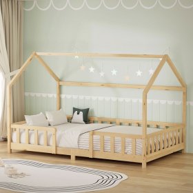 Kinderbett Hausbett 120x200 cm aus Kiefernholz Natur mit Rausfallschutz Dach und Lattenrost Holzbett ML-Design Kinderbett Hausbett 120x200 cm aus Kiefernholz Natur mit Rausfallschutz Dach und Lattenrost Holzbett ML-Design