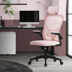 Ergonomischer Bürostuhl Rosa Netzgewebe mit verstellbarer Kopfstütze und Rollen ML-Design
