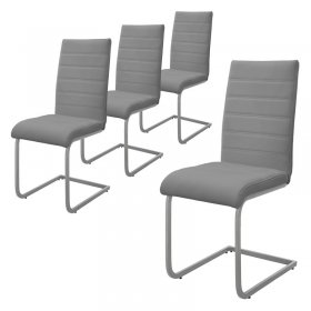 4er Set Esszimmerstuhl Freischwinger mit Rückenlehne Grau Kunsterlederbezug ML-Design