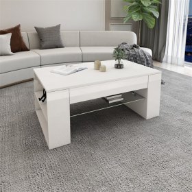 Couchtisch mit Glasablage und 4 Fächern 100x60x42 cm Weiß ML-Design