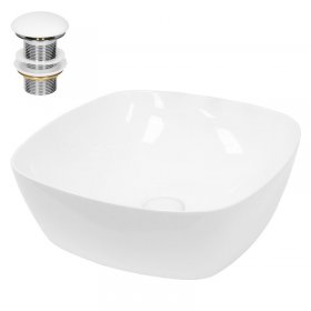 Waschbecken inkl. Ablaufgarnitur Weiß ohne Überlauf Ø 40,5x14 cm Weiß aus Keramik LuxeBath