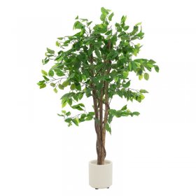 Künstlicher Ficus 120 cm Kunstpflanze mit Naturholzstamm im Topf ML-Design