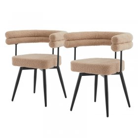 2er Set Esszimmerstühle 360° drehbar in Braun Teddy-Stoff mit Arm- und Rückenlehnen Küchenstuhl ML-Design