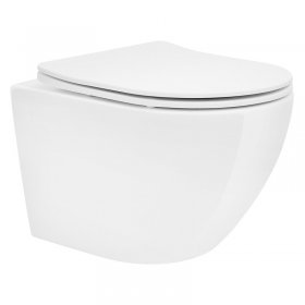 Wand-WC Hänge Toilette aus Keramik 49 cm lang Spülrandlos mit Nanoversiegelung & Softclose Luxebath