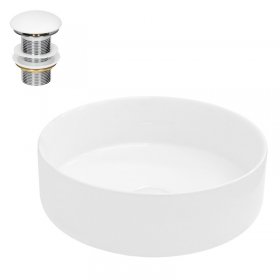 Waschbecken inkl. Ablaufgarnitur Weiß ohne Überlauf Ø 35,5x12 cm Weiß aus Keramik LuxeBath Waschbecken inkl. Ablaufgarnitur Weiß ohne Überlauf Ø 35,5x12 cm Weiß aus Keramik LuxeBath