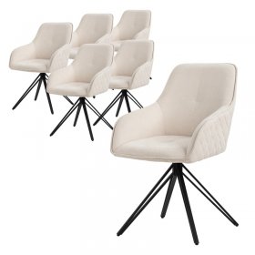 6er Set Esszimmerstuhl drehbar Creme aus Textil Webstoff mit Rücken- und Armlehne ML-Design