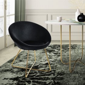Esszimmerstuhl mit runder Rückenlehne Schwarz aus Samt mit goldenen Metallbeinen ML-Design