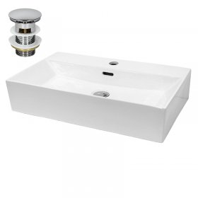Waschbecken inkl. Ablaufgarnitur mit Überlauf 51,5x36x13 cm Weiß aus Keramik LuxeBath