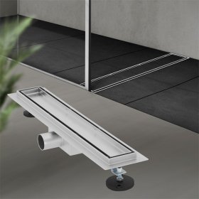Edelstahl Duschrinne befliesbar 50 cm und Siphon Komplettset Silber flach LuxeBath