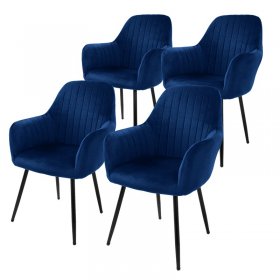 Esszimmerstuhl 4er Set Linierte Steppung mit Rücken- und Armlehnen Blau Küchenstuhl mit Microfaser-Samtbezug ML-Design