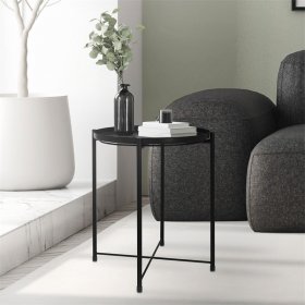 Beistelltisch rund Ø42x52 cm Schwarz aus Metall mit Tablett ML-Design