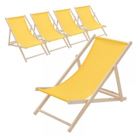 5er Set Liegestuhl klappbar Gelb Holz verstellbare Rückenlehne bis 120 kg Sonnenliege Gartenliege Strandliege