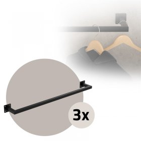 3er Set Kleiderstange Garderobe Wandmontage 12 x 90 cm Schwarz aus Stahl ML-Design