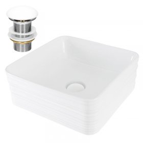 Waschbecken inkl. Ablaufgarnitur Weiß ohne Überlauf 39x39x15 cm Weiß aus Keramik LuxeBath