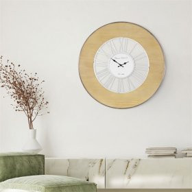 Große Wanduhr Ø 85 cm Weiß/Natur aus Holz mit römischen Ziffern WOMO-Design Große Wanduhr Ø 85 cm Weiß/Natur aus Holz mit römischen Ziffern WOMO-Design