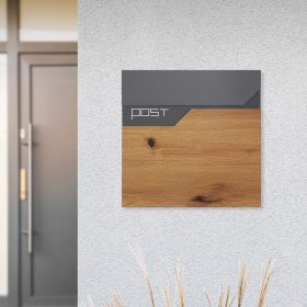 Briefkasten mit Zeitungsfach 37x37x11 cm Anthrazit/Holzoptik aus Edelstahl ML-Design