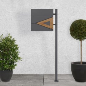 Standbriefkasten mit Zeitungsfach 37x36,5x11 cm Anthrazit/Holzoptik aus Stahl ML-Design, Modernes Dreieckiges Design, Standhöhe 120 cm Anthrazit