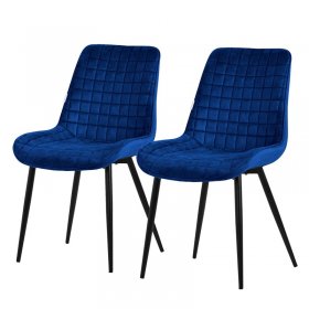 Esszimmerstuhl 2er Set Dunkelblau mit Samtbezug und Stahlbeinen Küchenstuhl mit Rückenlehne ML-Design