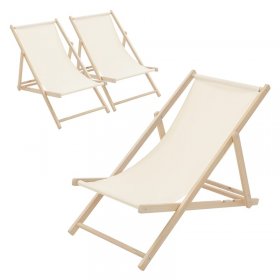 3er Set Liegestuhl klappbar Beige Holz verstellbare Rückenlehne bis 120 kg Sonnenliege Gartenliege Strandliege