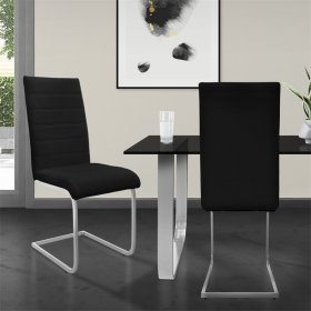 Esszimmerstuhl Freischwinger 2er Set mit Rückenlehne Schwarz Kunsterlederbezug ML-Design Esszimmerstuhl Freischwinger 2er Set mit Rückenlehne Schwarz Kunsterlederbezug ML-Design