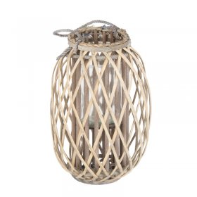 Riedlaterne mit Henkel 40x Ø26 cm Braun aus umweltfreundlichem Rattan