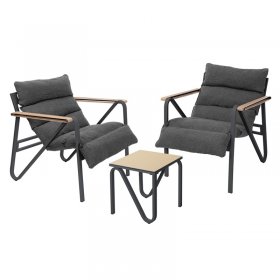 Gartenmöbel Set 3 tlg Anthrazit-Grau Sitzgruppe mit 2 Stühlen, Tisch & Sitzkissen Stahlgestell wetterfest ML-Design