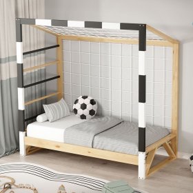 Kinderbett Fußballtor 70x140 cm Holzbett mit Lattenrost Kletterleiter & Tornetz Handballtor aus Kiefernholz ML-Design Kinderbett Fußballtor 70x140 cm Holzbett mit Lattenrost Kletterleiter & Tornetz Handballtor aus Kiefernholz ML-Design