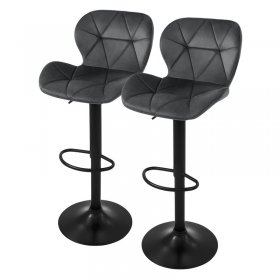 Barhocker 2er Set Grau Samtbezug mit Rückenlehne und Fußstütze höhenverstellbar 59-79cm ML-Design