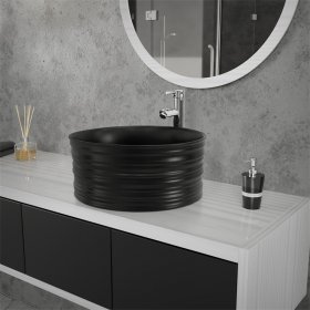 Waschbecken Rund ohne Überlauf Ø 41x18 cm Schwarz aus Keramik LuxeBath