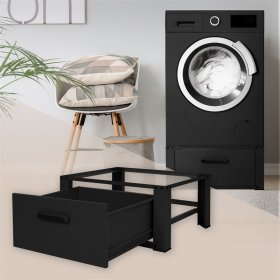 Waschmaschinen Untergestell Unterschrank 63x54x31 cm mit Schublade in Schwarz ML-Design