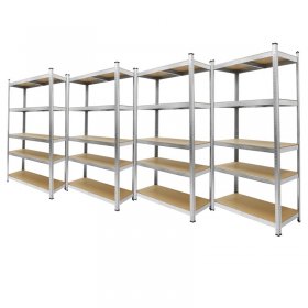 Werkstattregal 4er Set 180x90x40 cm Silber aus Metall und MDF belastbar bis 750 kg