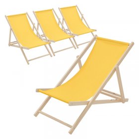 4er Set Liegestuhl klappbar Gelb Holz verstellbare Rückenlehne bis 120 kg Sonnenliege Gartenliege Strandliege