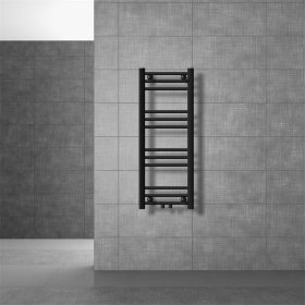 Badheizkörper mit Mittelanschluss 300x800 mm Schwarz matt gerade mit Boden Anschlussgarnitur LuxeBath