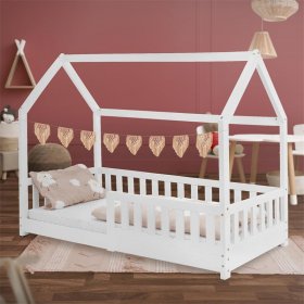 Kinderbett Hausbett 80x160 cm Weiß aus Kiefernholz mit Rausfallschutz Dach und Lattenrost Holzbett ML-Design Kinderbett Hausbett 80x160 cm Weiß aus Kiefernholz mit Rausfallschutz Dach und Lattenrost Holzbett ML-Design