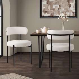 Esszimmerstuhl 2er Set mit Teddystoff mit Rückenlehne Weiß Küchenstuhl ML-Design