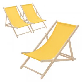 3er Set Liegestuhl klappbar Gelb Holz verstellbare Rückenlehne bis 120 kg Sonnenliege Gartenliege Strandliege