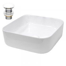 Waschbecken inkl. Ablaufgarnitur Weiß ohne Überlauf 39x39x14 cm Weiß aus Keramik LuxeBath Waschbecken inkl. Ablaufgarnitur Weiß ohne Überlauf 39x39x14 cm Weiß aus Keramik LuxeBath