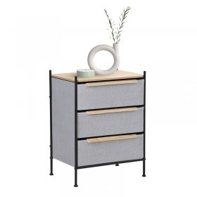 Kommode 58x78x42,5 cm Eiche aus Stahl, MDF mit 3 Stoff Schubladen ML Design