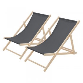 Gartenliege Holz 2er Set Beachstuhl klappbarer Strandstuhl Strandliege Campingliege Sonnenliege Anthrazit Klappliegestuhl Relaxliege