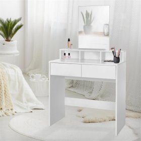 Schminktisch Frisiertisch 80x40x140 cm in Weiß mit Spiegel, 2 Schubladen und 3 Ablagen ML-Design