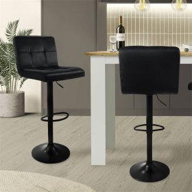 Barhocker 2er Set Schwarz Samtbezug mit Rückenlehne und Fußstütze höhenverstellbar 63-83cm ML-Design