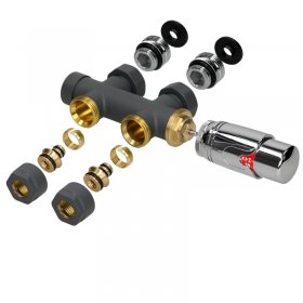 Ventil-Armaturen Set Multiblock Anthrazit Durchgangsform inkl. Thermostatkopf LuxeBath Ventil-Armaturen Set Multiblock Anthrazit Durchgangsform inkl. Thermostatkopf LuxeBath