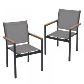 Gartenstühle 2er Set mit Armlehnen Dunkelgrau aus Textilene, Balkonstuhl mit Aluminiumgestell ML-Design