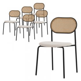Esszimmerstuhl 6er Set Beige bis 120 kg Rattan Rückenlehne ML-Design